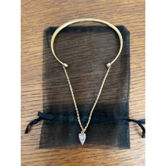 Henri Bendel Gold Tone Rhinestone Bangle Chain Bracelet, Minimalist 7.5" - Picture 1 of 12